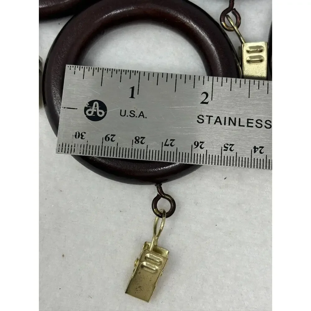 2 Inch Wooden Curtain Drapery Rings w/‎ Hook Clips Set of 5 Dark Brown